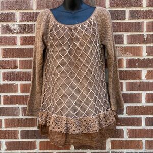 BELLE FRANCE Italy Women Top Sz S Mohair Blend Beige Long Sleeves Lined Tunic